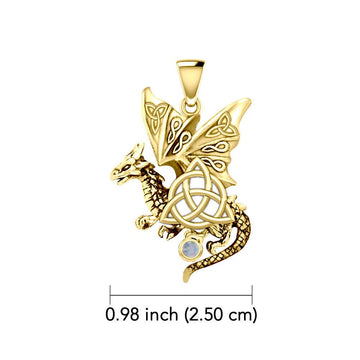 Dragon with Triquetra 14K Yellow Gold Pendant GPD5821 - Jewelry